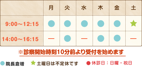 診療時間　※診察開始時刻10分前より受付を始めます